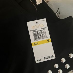 Black slinky MK dress with side ruching with side slit and studded in silver